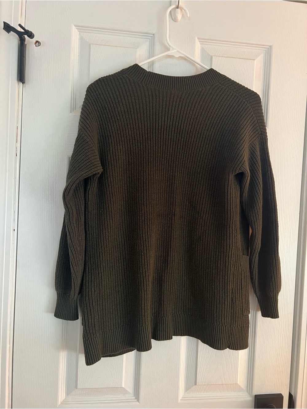 LOFT Dark Olive Ribbed Button-Front Cardigan - Picture 2 of 4